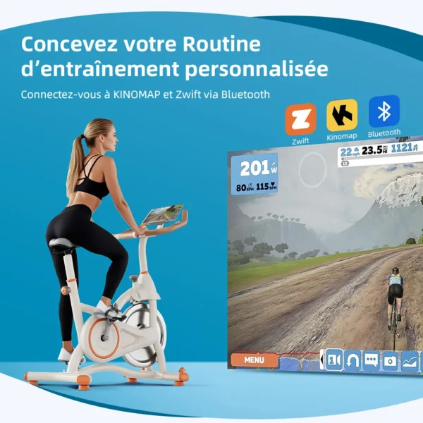 Vélo Spinning Indoor Magnétique - Système Silencieux, Mesure Calories/Fréquence Cardiaque, Connexion Bluetooth | Cardio Intense