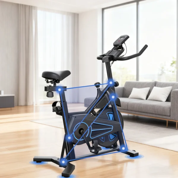 Vélo d'exercice d'intérieur JUICEASE RU116, volant d'inertie de 12 kg, résistance magnétique à 100 niveaux, transmission par courroie silencieuse, écran LCD, capacité de 300 lb