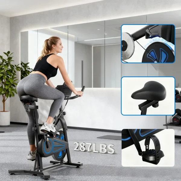 Vélo d'exercice d'intérieur JUICEASE RU116, volant d'inertie de 12 kg, résistance magnétique à 100 niveaux, transmission par courroie silencieuse, écran LCD, capacité de 300 lb