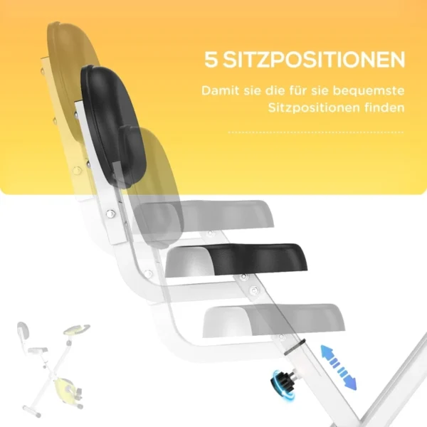 Vélo d'exercice avec résistance magnétique réglable sur 8 niveaux, hauteur réglable, acier jaune et blanc, compact, 43 x 97 x 109 cm