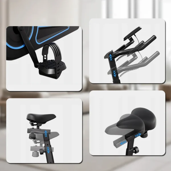 Vélo d'exercice d'intérieur JUICEASE RU116, volant d'inertie de 12 kg, résistance magnétique à 100 niveaux, transmission par courroie silencieuse, écran LCD, capacité de 300 lb