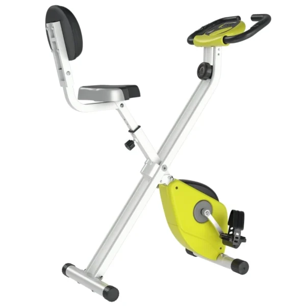 Vélo d'exercice avec résistance magnétique réglable sur 8 niveaux, hauteur réglable, acier jaune et blanc, compact, 43 x 97 x 109 cm