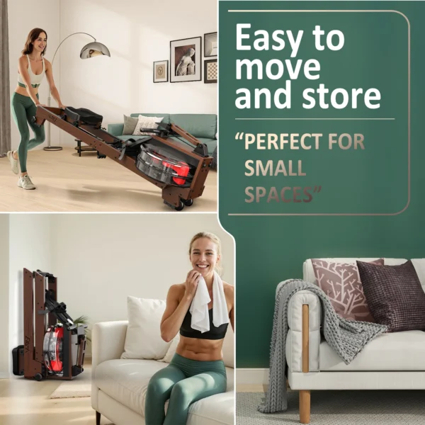 Rameur pliant en bois Fysiq V-W3, Bluetooth, pliable, pour les utilisateurs 1,2 à 2 m, maximum 175 kg