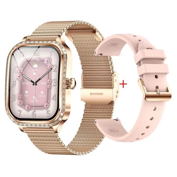 Montre intelligente de luxe dorée pour femmes Bracelet en acier Appel BT Santé des femmes Fréquence cardiaque Fitness tracker MK88 Connect Phone Montres intelligentes