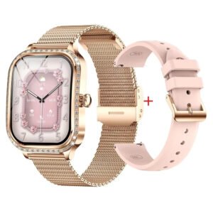 img_alibaba_1772567354_0.jpg Montre intelligente de luxe dorée pour femmes Bracelet en acier Appel BT Santé des femmes Fréquence cardiaque Fitness tracker MK88 Connect Phone Montres intelligentes