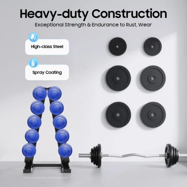 Support d'haltères à 5 niveaux noir/blanc, support de rangement à cadre en A, support d'haltères hexagonal en caoutchouc et néoprène de 100kg pour la maison, l'hôtel et la salle de sport