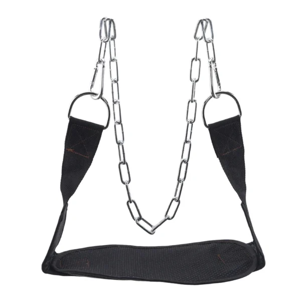 Ceinture de musculation noire robuste avec chaîne en acier pour tractions, dips, entraînement avec poids, équipement de fitness pour la salle de sport