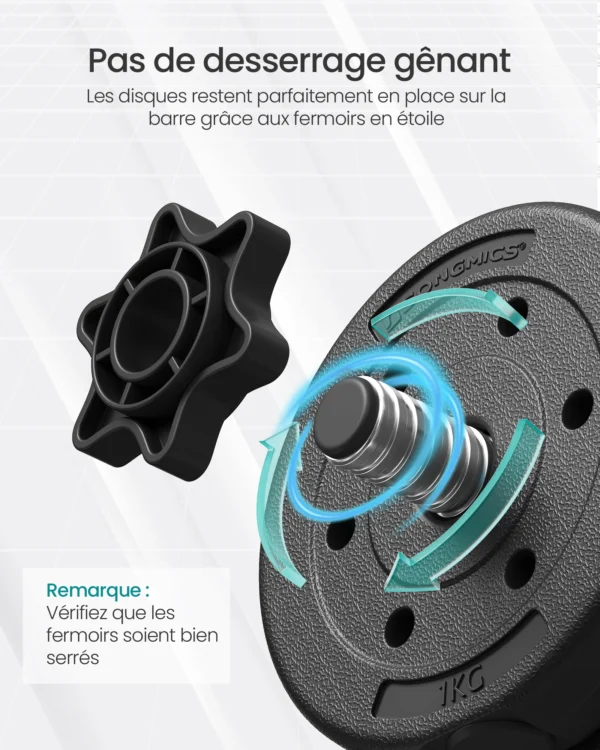 Ensemble d'haltères 3 en 1, 20kg, ajustables, pour musculation, fitness, gymnastique à domicile