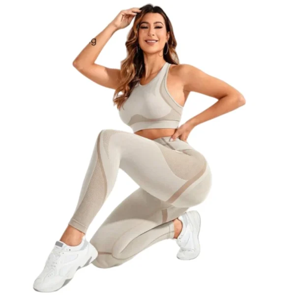 kf-S2fc10445f6ab406aa537731f596493ceN Costume 2 pièces, combinaison de yoga pour femmes, belle combinaison de pantalons taille haute au dos, vêtements de sport idéaux super élastiques sans couture