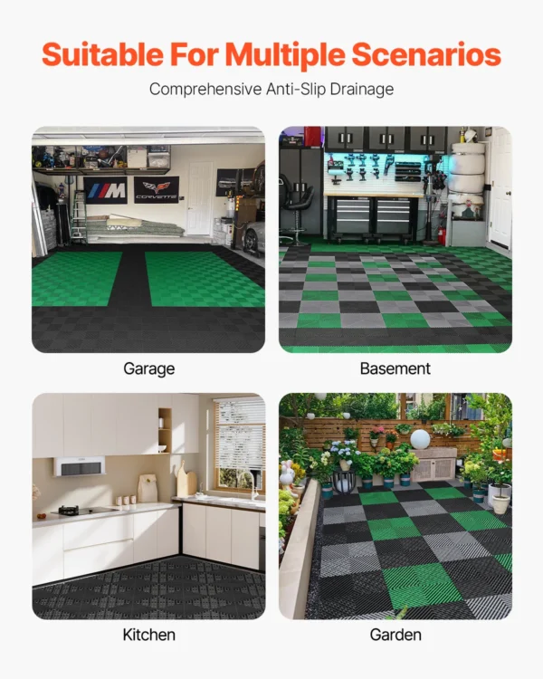 Tapis de drainage emboîtable, 310x310 mm, dalles de sol de drainage modulaire emboîtable, 40 pcs, coussin de sol à épisser en PP antidérapant noir, tapis de douche, pour garage, jardin, cuisine