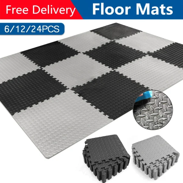 Tapis de fitness puzzle 60x60cm, épais, pour la gym, protection en EVA, motif feuille, tapis de sol antidérapant pour yoga et fitness, pour enfants