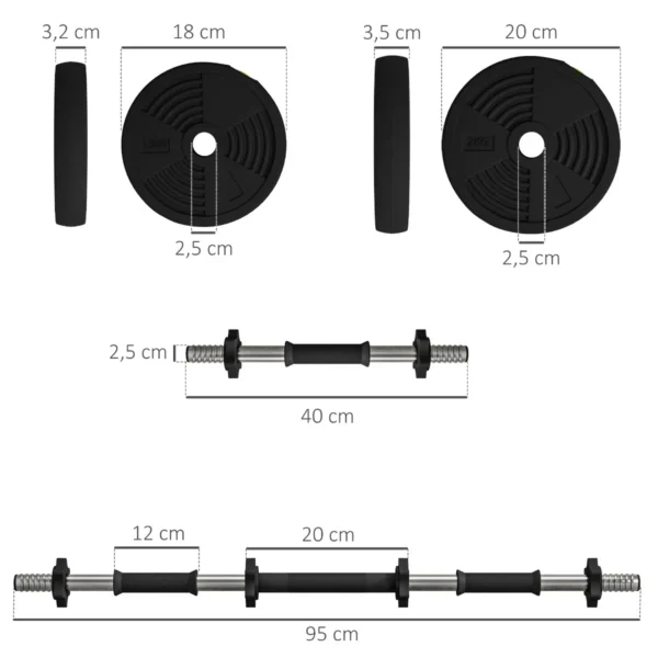 Ensemble d'haltères réglables 2 en 1 15 kg - 8 plaques de poids, adapté au sol pour la musculation et le fitness
