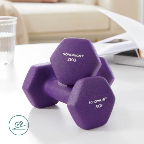 kf-S4560f9fdbcba4644a606c81664b2a69d9 SONGMICS Lot Haltère 3 Paires avec Support, 2 x 1 kg, 2 x 1,5 kg, 2 x 2 kg, Surface en Vinyle Antiglisse, pour Salle de Sport, Fitnesse à la Maison, Jaune, Rose et Violet