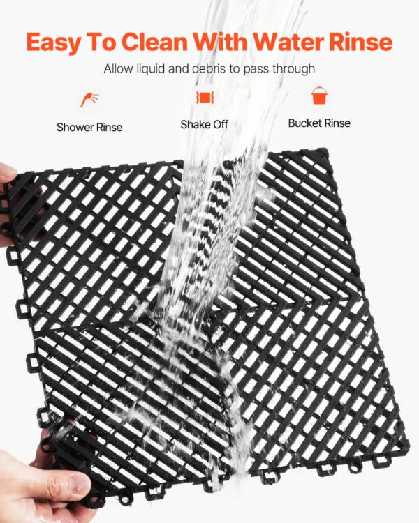 Tapis de drainage emboîtable, 310x310 mm, dalles de sol de drainage modulaire emboîtable, 40 pcs, coussin de sol à épisser en PP antidérapant noir, tapis de douche, pour garage, jardin, cuisine