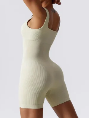 Combinaison de yoga filetée sexy pour femmes, sans manches, haute élasticité, séchage rapide, respirant, short, push up, vêtements de sport