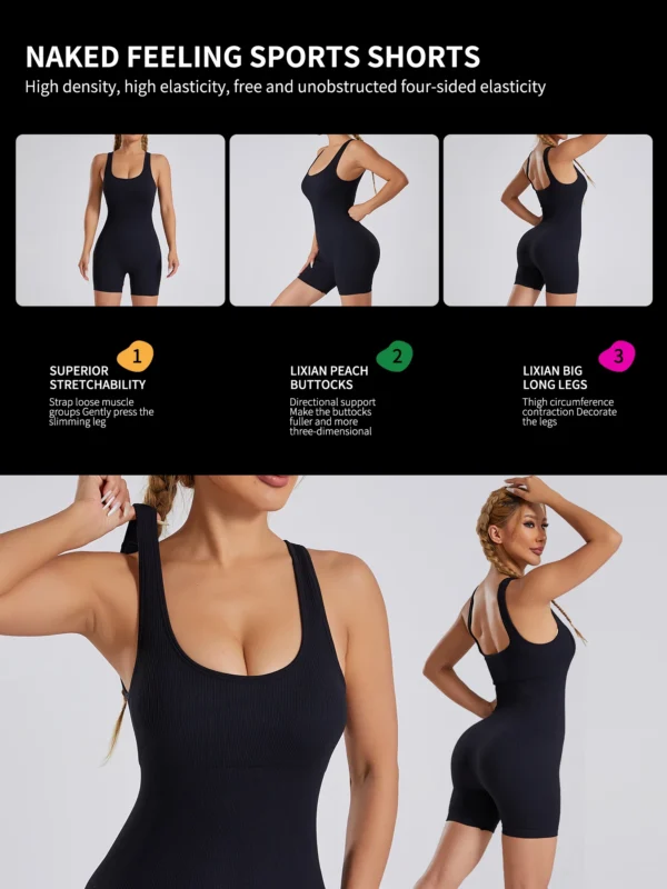 kf-S77f66c58c4f74001b2b7f1a54df024cfd Combinaison de yoga filetée sexy pour femmes, sans manches, haute élasticité, séchage rapide, respirant, short, push up, vêtements de sport