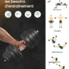 Ensemble d'haltères 3 en 1, 20kg, ajustables, pour musculation, fitness, gymnastique à domicile