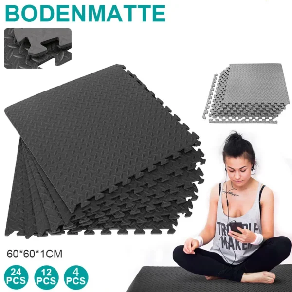 Tapis de fitness puzzle 60x60cm, épais, pour la gym, protection en EVA, motif feuille, tapis de sol antidérapant pour yoga et fitness, pour enfants