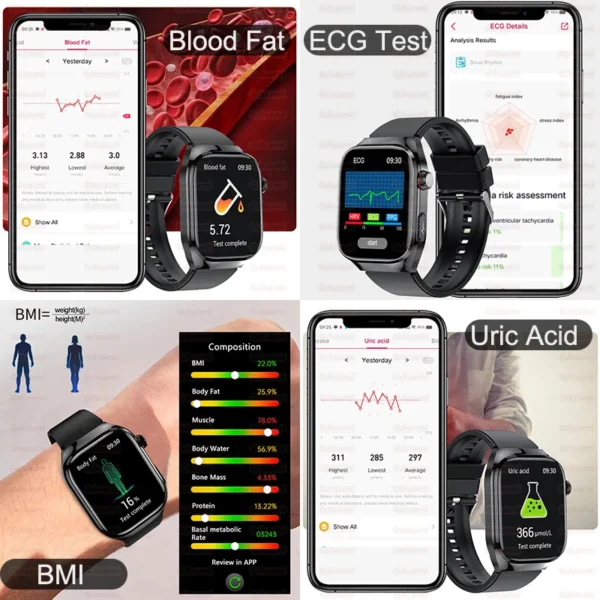 New Micro examen physique montre intelligente pour hommes acide urique graisse corporelle cinq organes santé montres Bluetooth appel SmartBracelet
