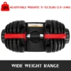 kf-Sa857c0cbb0ef4b70b5104d69e77ac8ebp VEVOR Haltère réglable en acier 24/40KG 52.5/90LBS Fitness pour salle de sport à domicile, entraînement des bras et des muscles avec système QuickLock (rouge/noir)