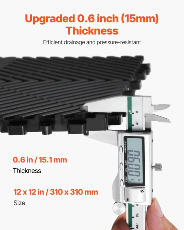 Tapis de drainage emboîtable, 310x310 mm, dalles de sol de drainage modulaire emboîtable, 40 pcs, coussin de sol à épisser en PP antidérapant noir, tapis de douche, pour garage, jardin, cuisine
