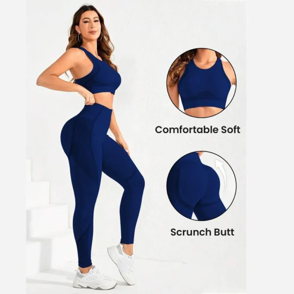 kf-Sb042b6f691b04916ad59fb79327777be3 Costume 2 pièces, combinaison de yoga pour femmes, belle combinaison de pantalons taille haute au dos, vêtements de sport idéaux super élastiques sans couture