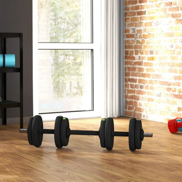 Ensemble d'haltères réglables 2 en 1 15 kg - 8 plaques de poids, adapté au sol pour la musculation et le fitness