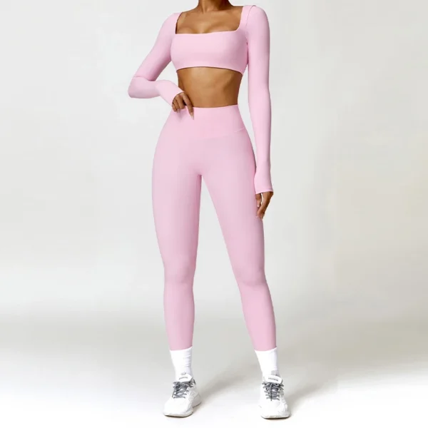 Ensemble de sport à séchage rapide pour femme, survêtement de yoga, chemise à manches longues, vêtements de course et d'entraînement, 2 pièces