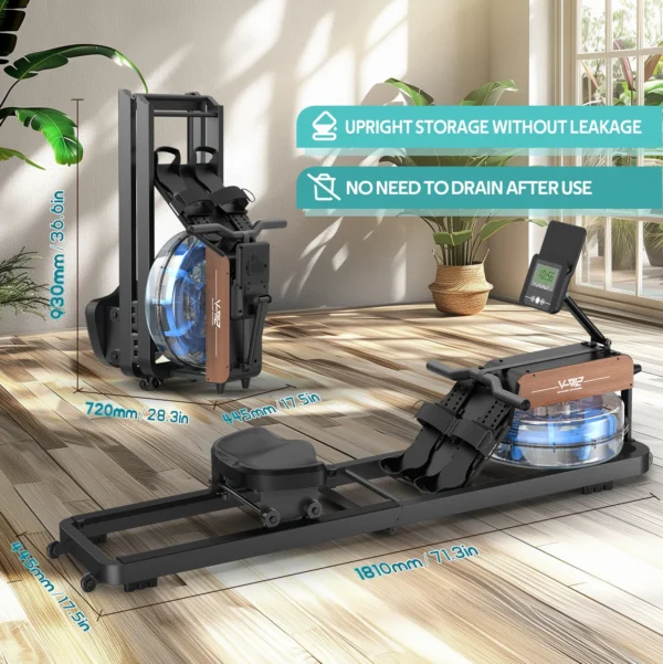 Rameur pour la maison, rameur d'eau avec moniteur Bluetooth, support de tablette réglable pour rameur pliable