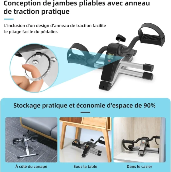 Mini Vélo d'Appartement, Pedalier d'appartement Portable avec Ecran LCD, Résistance Réglable, Bras Jambes Entraîner, Noir/Noir Argent