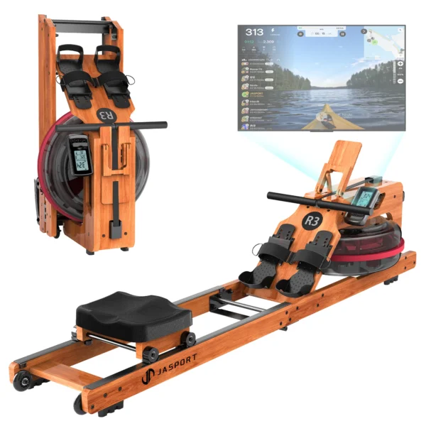 Rameur en bois pliant écran LCD carte cinéma Compatible Max 150 kg charge cerise