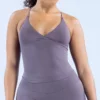 Débardeur de sport long à dos nu pour femme, avec rembourrage, idéal pour le yoga, la course et le fitness – Modèle Vision Twist