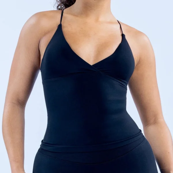 Débardeur de sport long à dos nu pour femme, avec rembourrage, idéal pour le yoga, la course et le fitness – Modèle Vision Twist