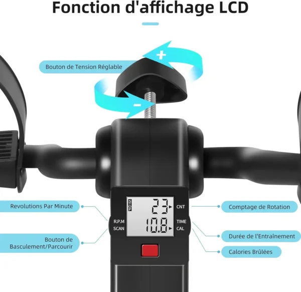 Mini Vélo d'Appartement, Pedalier d'appartement Portable avec Ecran LCD, Résistance Réglable, Bras Jambes Entraîner, Noir/Noir Argent