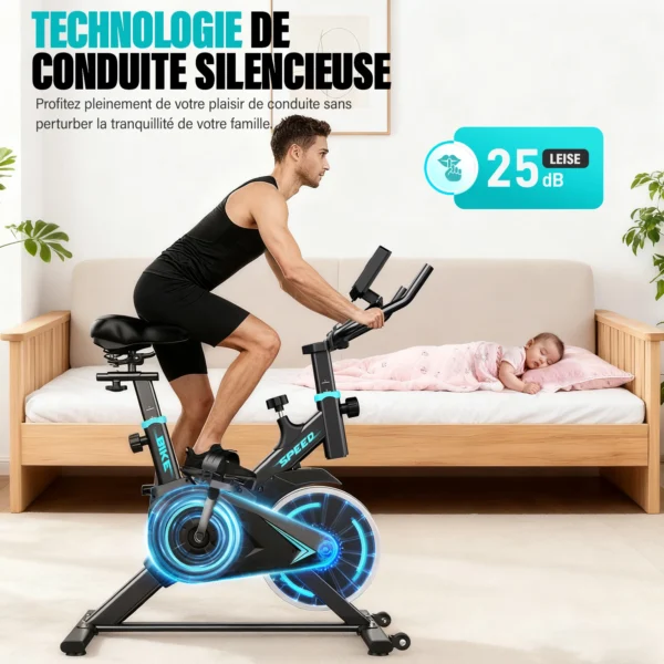 Vélo d'appartement, siège et guidon réglables en hauteur, application, écran LCD, charge maximale 120 kg