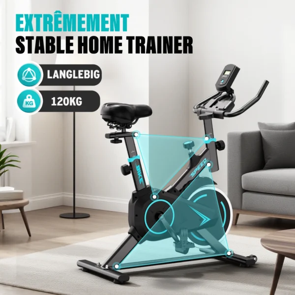 Vélo d'appartement, siège et guidon réglables en hauteur, application, écran LCD, charge maximale 120 kg