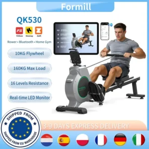 Rameur magnétique 16 niveaux de résistance, application Bluetooth, écran LCD, silencieux et fluide, pour la remise en forme à domicile