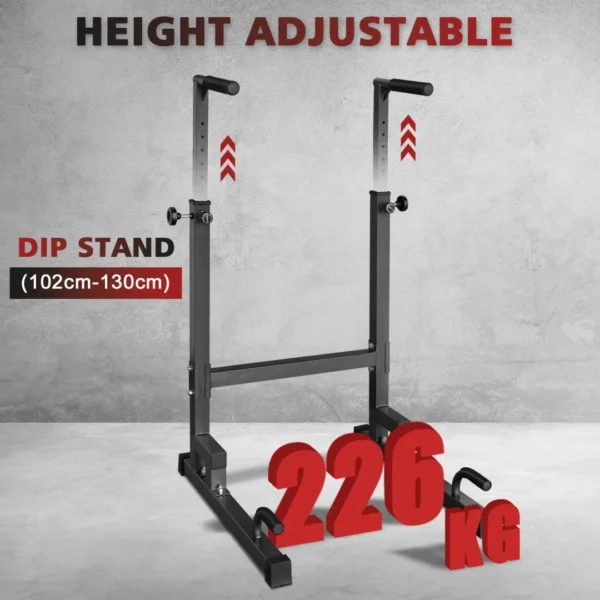 Station de dips réglable en hauteur, barres de dips robustes avec poignées antidérapantes, support multifonctionnel avec connecteur de sécurité pour dips triceps intérieur/extérieur