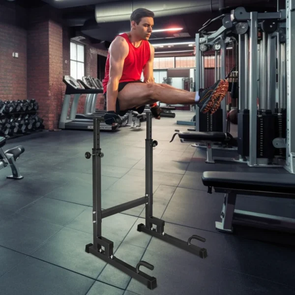 Station de dips réglable en hauteur, barres de dips robustes avec poignées antidérapantes, support multifonctionnel avec connecteur de sécurité pour dips triceps intérieur/extérieur