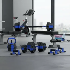 Ensemble d'haltères réglables 6-en-1 20kg, kettlebell barre pompes, bleu