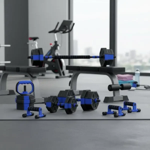 Ensemble d'haltères réglables 6-en-1 20kg, kettlebell barre pompes, bleu
