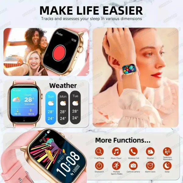 Nouvelle montre connectée sportive pour femme 2026, écran 2,01 pouces, étanche IP68K, GPS, appels Bluetooth, suivi santé et fréquence cardiaque, bracelet