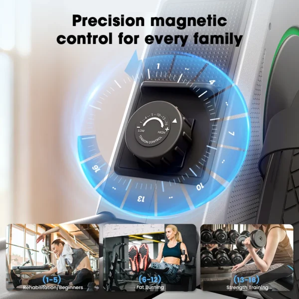 Rameur magnétique, résistance à 16 niveaux, application Bluetooth, écran LCD, siège confortable, exercice de fitness à domicile