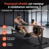 Rameur d'appartement – Pliable, Écran auto-alimenté, Résistance à 10 niveaux, Long rail, Bluetooth et application, Résistance à air