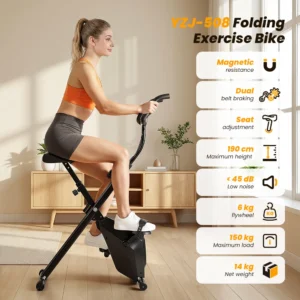 Vélo d'exercice pliable – Résistance magnétique à 16 niveaux, volant d'inertie de 6 kg, capacité de 150 kg, écran LCD pour entraînement cardio et récupération à domicile