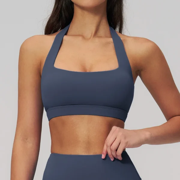Soutien-gorge de sport pour femme, type haut de yoga, à maintien élevé, push-up, dos ouvert, style licou, pour la gym, le fitness, le yoga et l'entraînement