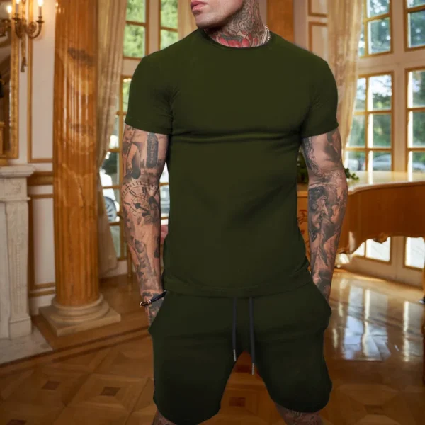 Nouvel ensemble d'été 2027 pour homme : T-shirt en coton uni et short respirant pour le sport et le fitness en extérieur (lot de deux pièces)