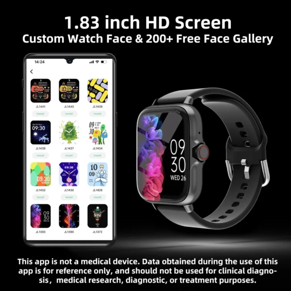 Montre intelligente étanche avec podomètre pour iPhone et Android, réponse à un message, surveillance du sommeil, informations et diag, sport, en effet, 1.83