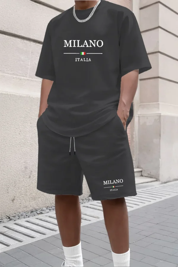 Ensemble de shorts et t-shirt à manches courtes pour homme, style streetwear, imprimé MILANO, décontracté, 2 pièces, respirant, tenue décontractée pour la maison