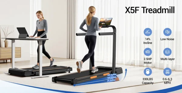 Tapis roulant pliable, moteur silencieux de 2,5 HP, vitesse maximale de 10 km/h, charge de 150 kg, affichage LED incliné à 3 niveaux et télécommande